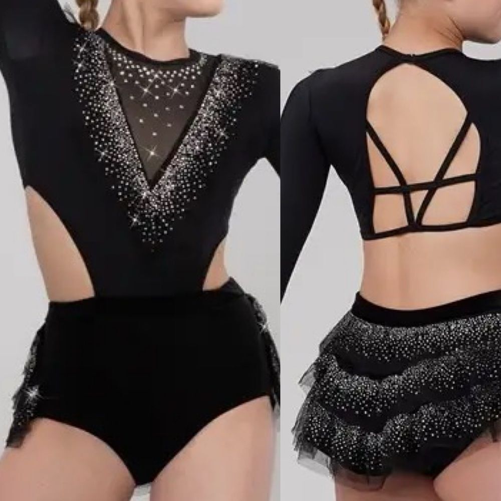 Weissman Elite dance costume solo black rhinestone My Head My Heart 14914 MA